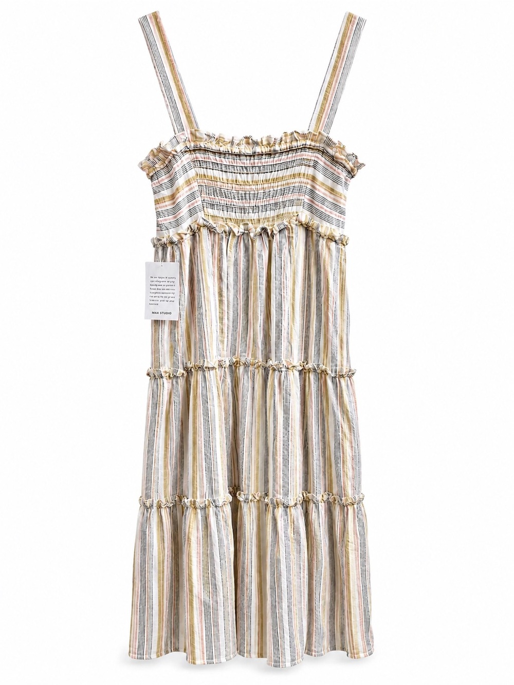 Max Studio Women’s Large Striped Tiered Cotton Maxi Dress NWT